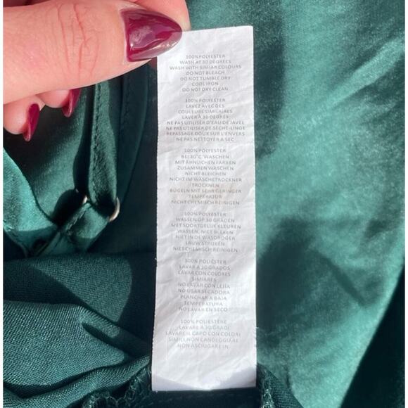 Nasty Gal Cowl Neck Satin Mini Slip Dress Spaghetti Straps Green - Size 12 - Picture 13 of 14